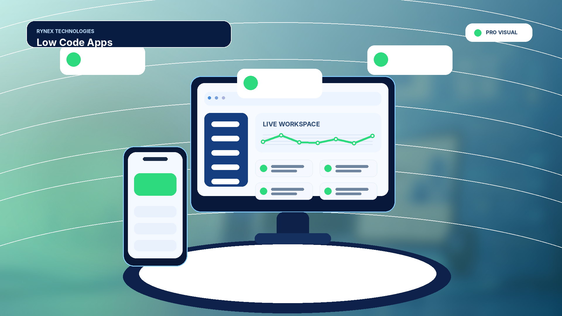 Low Code Apps – responsive 4K technology visual
